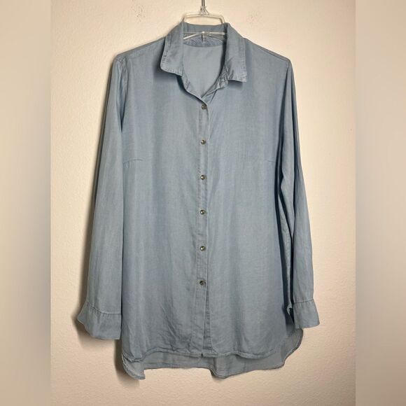 Vintage Owl Chambray Shirt Applique Embroidery Thin Denim Size M button-front - Picture 2 of 16